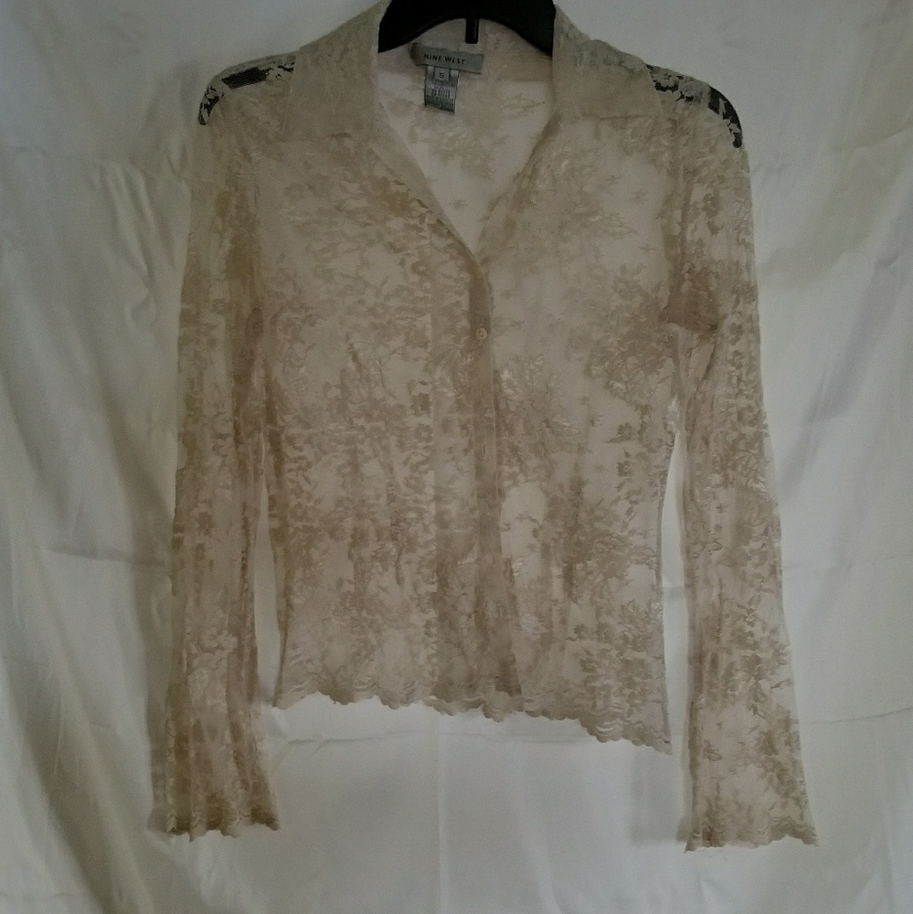 Nine West Long Sleeve Lace Blouse